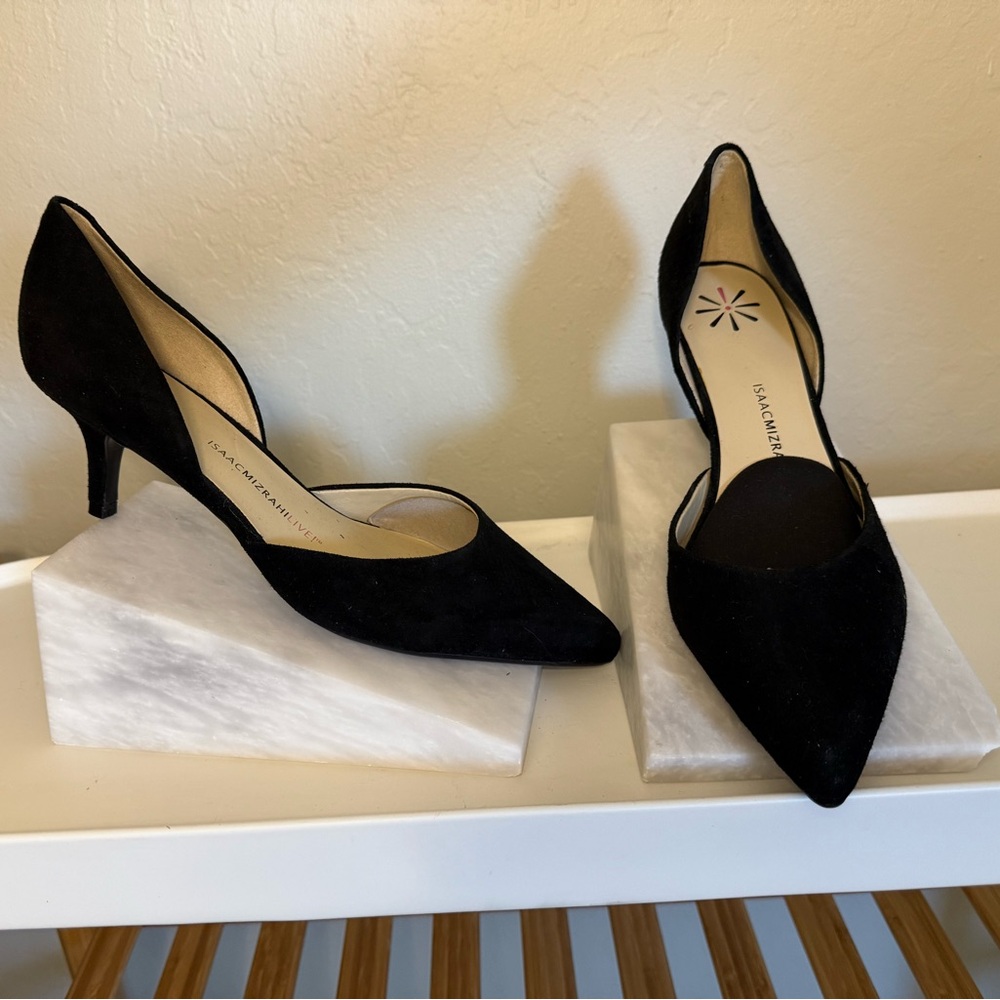 Isaac Mizrahi Live! Black Suede Kitten Heel Pumps Women’s Size 8.5